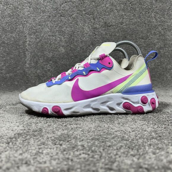 Nike React Element 55 BQ2728-104 Women’s Size 7 White Fire Pink Sapphire Shoes - Picture 6 of 12